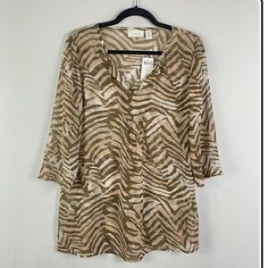 Chico's LORENA JAZZY JUNGLE Tan and White Zebra Print Blouse